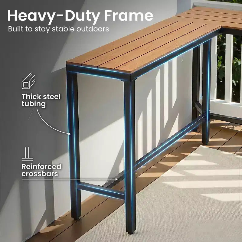Crestlive Products Tavolo da bar a L da esterno da 55,1 pollici Tavolo da patio rettangolare ad altezza bancone con piano impermeabile e robusto telaio in metallo