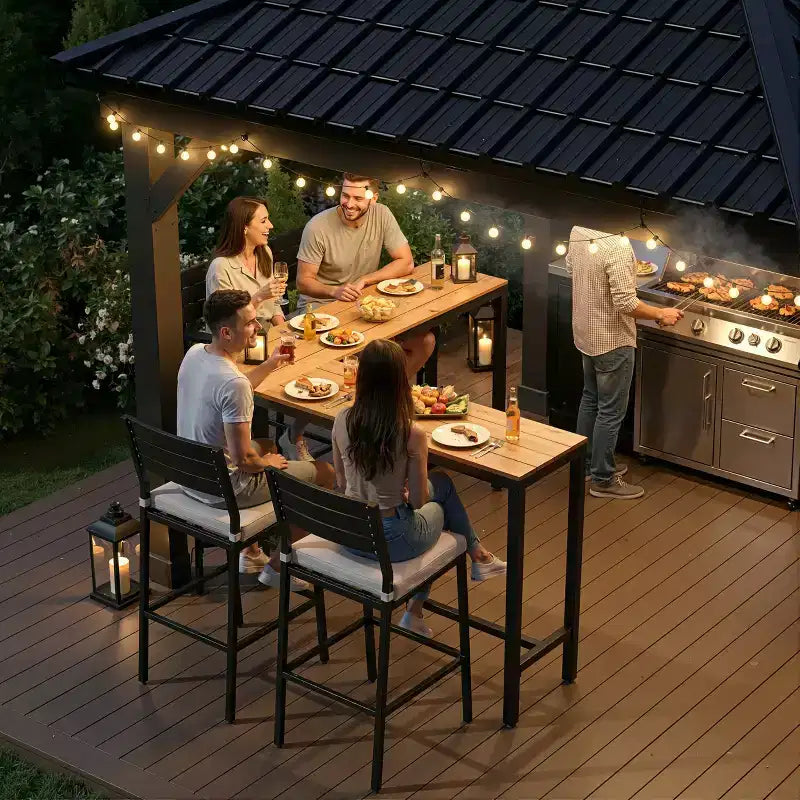 Crestlive Products Tavolo da bar a L da esterno da 55,1 pollici Tavolo da patio rettangolare ad altezza bancone con piano impermeabile e robusto telaio in metallo