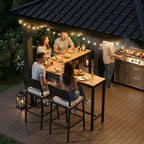 Crestlive Products Tavolo da bar a L da esterno da 55,1 pollici Tavolo da patio rettangolare ad altezza bancone con piano impermeabile e robusto telaio in metallo