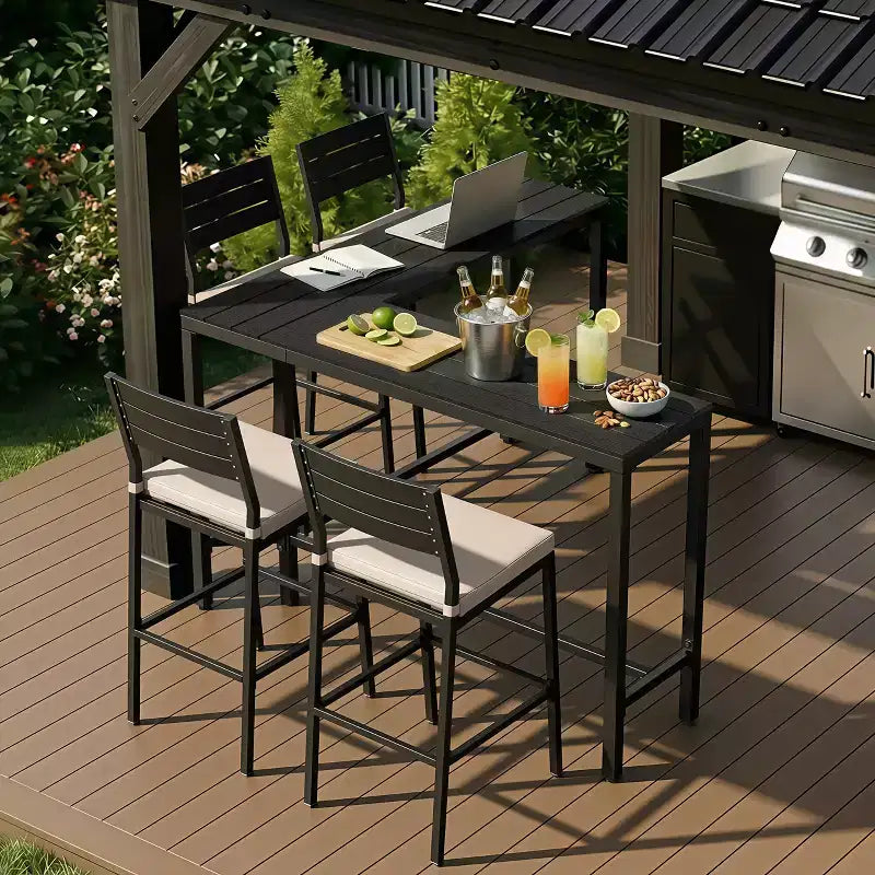 Crestlive Products Tavolo da bar a L da esterno da 55,1 pollici Tavolo da patio rettangolare ad altezza bancone con piano impermeabile e robusto telaio in metallo