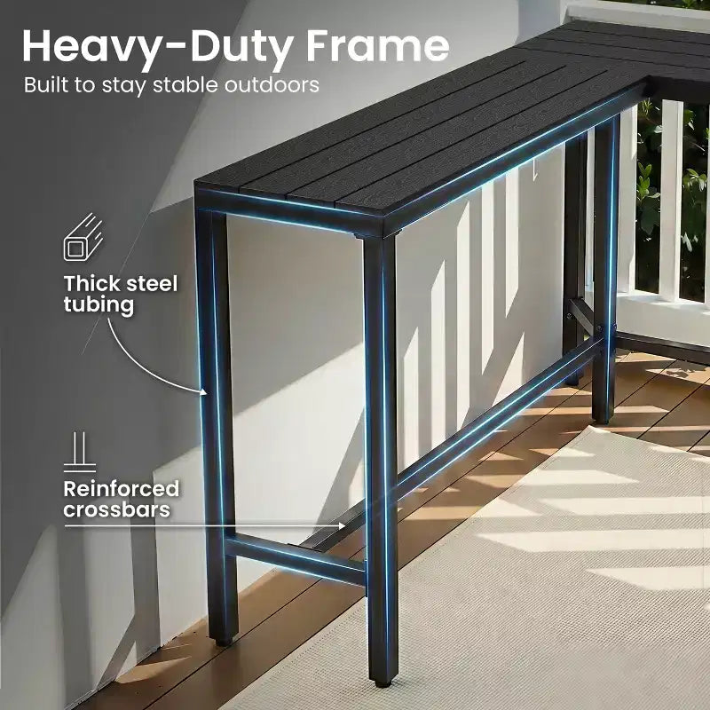 Crestlive Products Tavolo da bar a L da esterno da 55,1 pollici Tavolo da patio rettangolare ad altezza bancone con piano impermeabile e robusto telaio in metallo