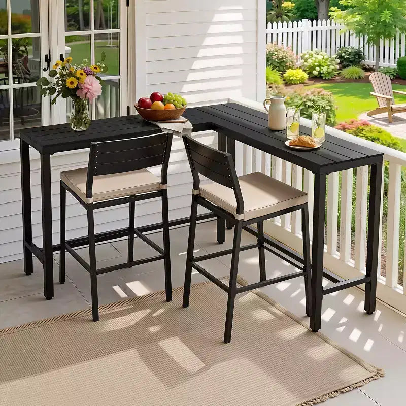 Crestlive Products Tavolo da bar a L da esterno da 55,1 pollici Tavolo da patio rettangolare ad altezza bancone con piano impermeabile e robusto telaio in metallo