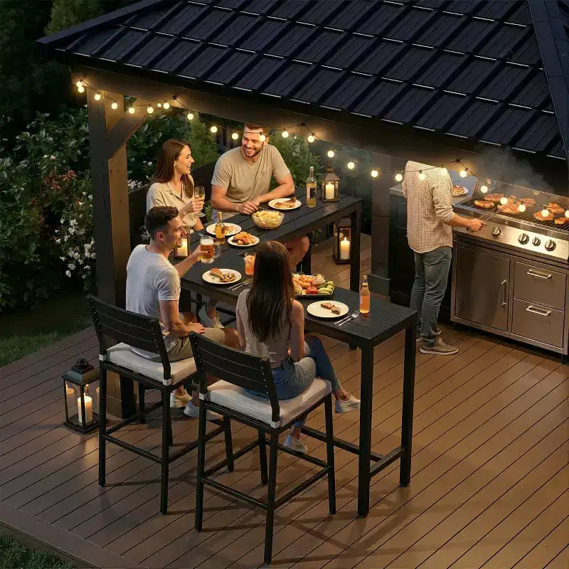 Crestlive Products Tavolo da bar a L da esterno da 55,1 pollici Tavolo da patio rettangolare ad altezza bancone con piano impermeabile e robusto telaio in metallo