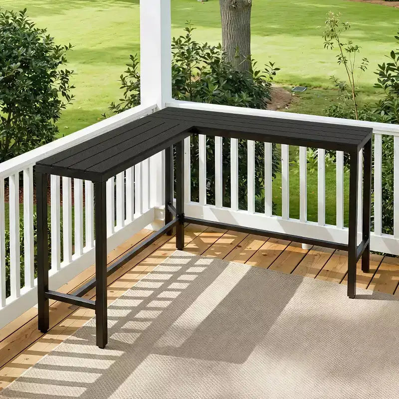 Crestlive Products 55.1 inch L-shaped Outdoor Bar Table Rectangle Patio Counter Height Table with Waterproof Top and Sturdy Metal Frame