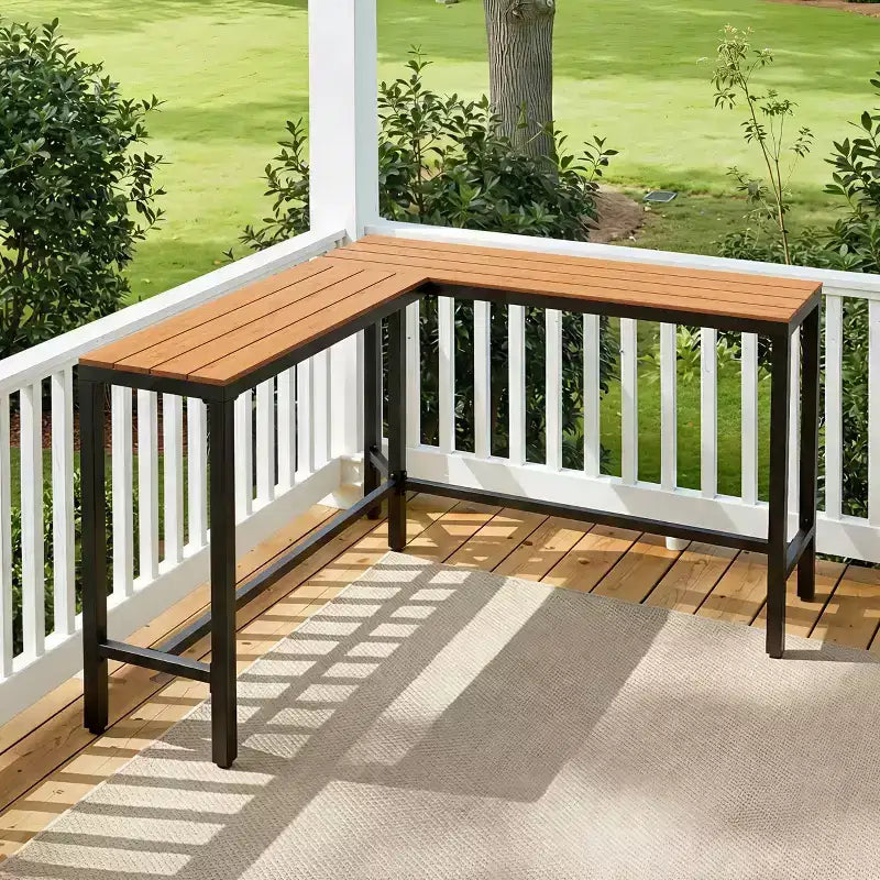 Crestlive Products Tavolo da bar a L da esterno da 55,1 pollici Tavolo da patio rettangolare ad altezza bancone con piano impermeabile e robusto telaio in metallo