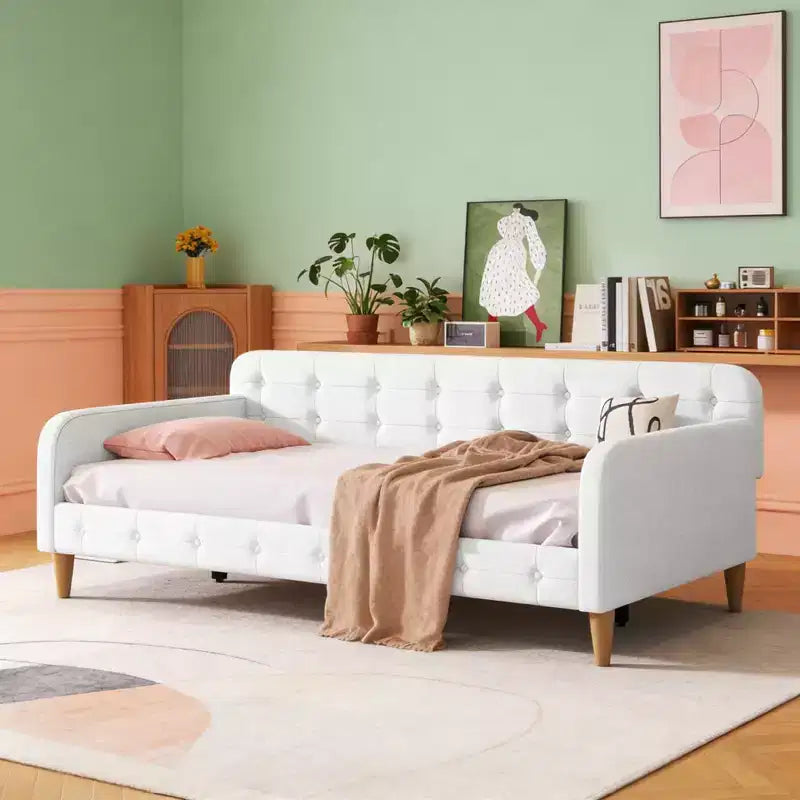 Divano Letto Moderno a Una Piazza e Mezza in Lino Luxystar per Soggiorno e Appartamento