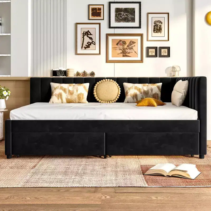 GDFStudio Kitto Divano Letto Moderno una Piazza e Mezza Rivestito in Velluto con Cassetti Contenitori