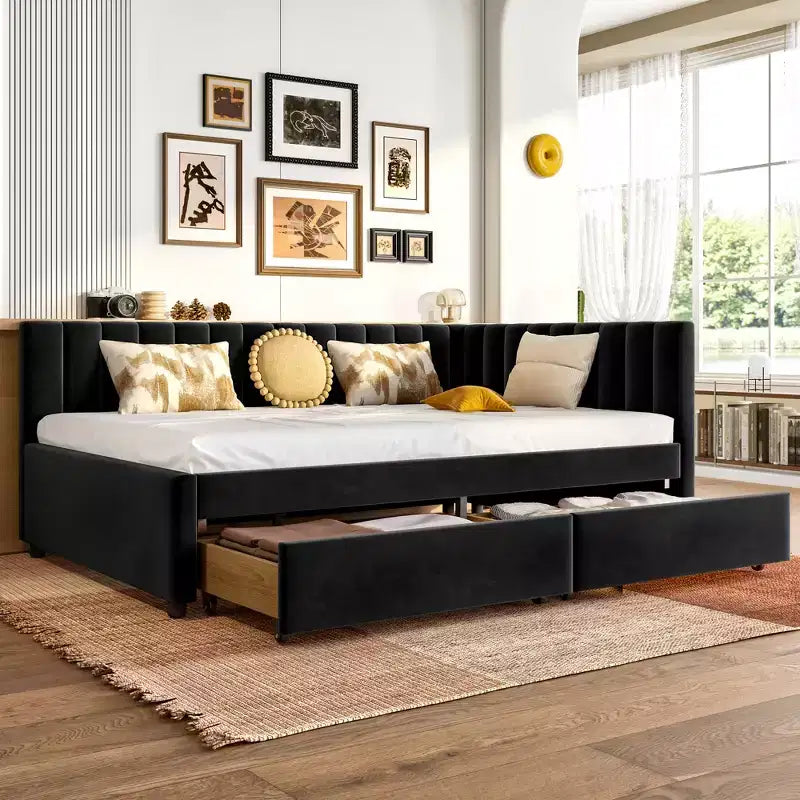 GDFStudio Kitto Divano Letto Moderno una Piazza e Mezza Rivestito in Velluto con Cassetti Contenitori