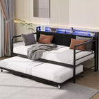 Double bed frame, corduroy upholstered headboard with storage, heavy-duty metal sofa bed, pop-out pull-down bed, suitable for living room and bedroom