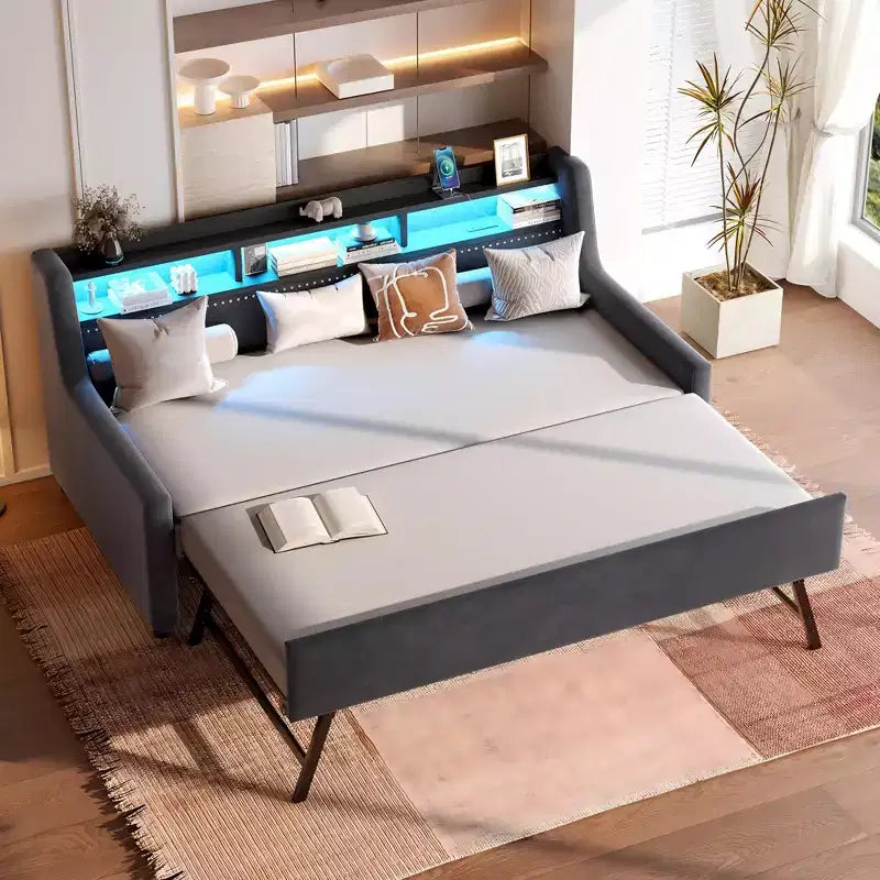 GDFStudio Todd Modern Twin Size Velvet Upholstery Daybed with Trundle