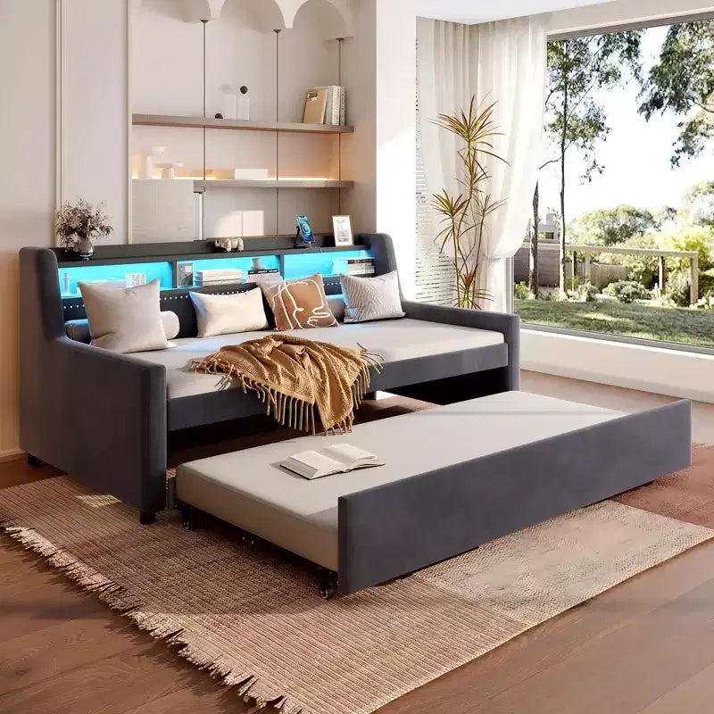 GDFStudio Todd - Divano letto moderno singolo in velluto con letto estraibile