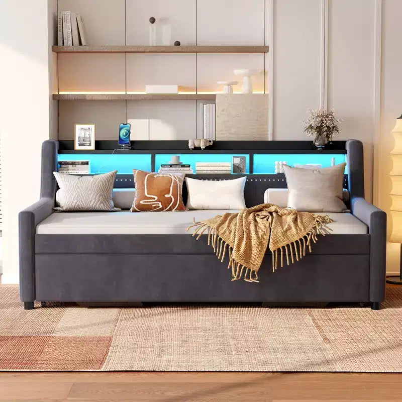 GDFStudio Todd - Divano letto moderno singolo in velluto con letto estraibile