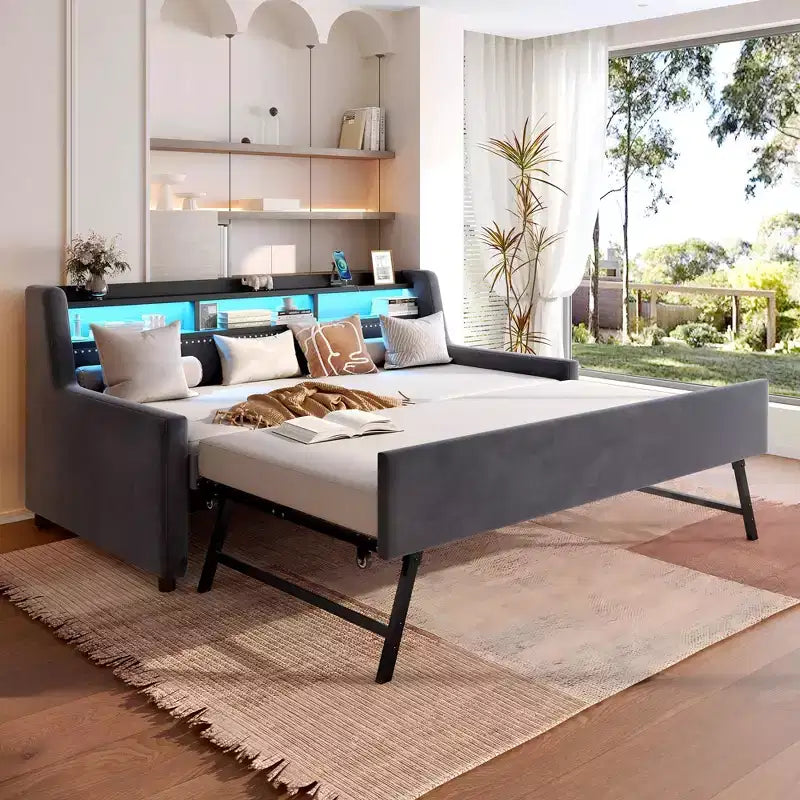GDFStudio Todd - Divano letto moderno singolo in velluto con letto estraibile