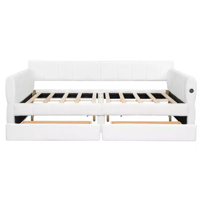 Luxystar Letto a giorno moderno Queen in lana d'agnello imbottito con 2 cassetti