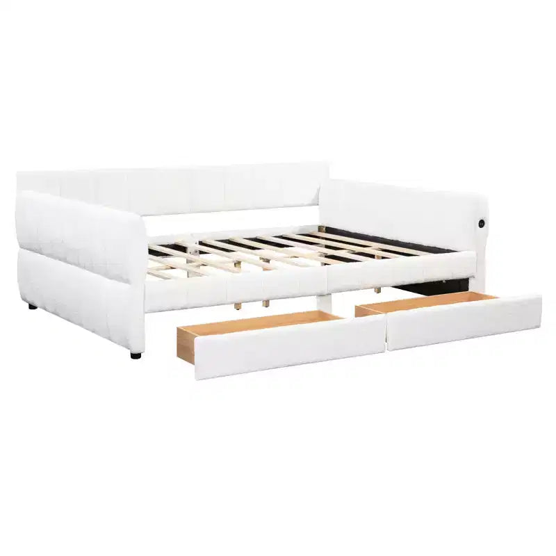 Luxystar Letto a giorno moderno Queen in lana d'agnello imbottito con 2 cassetti