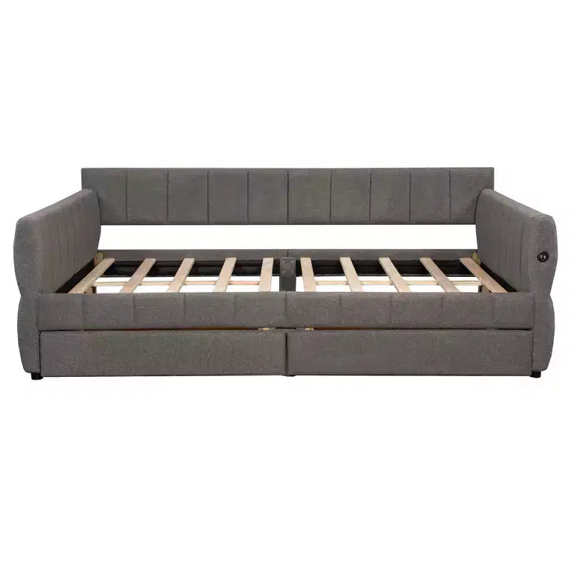 Luxystar Letto a giorno moderno Queen in lana d'agnello imbottito con 2 cassetti