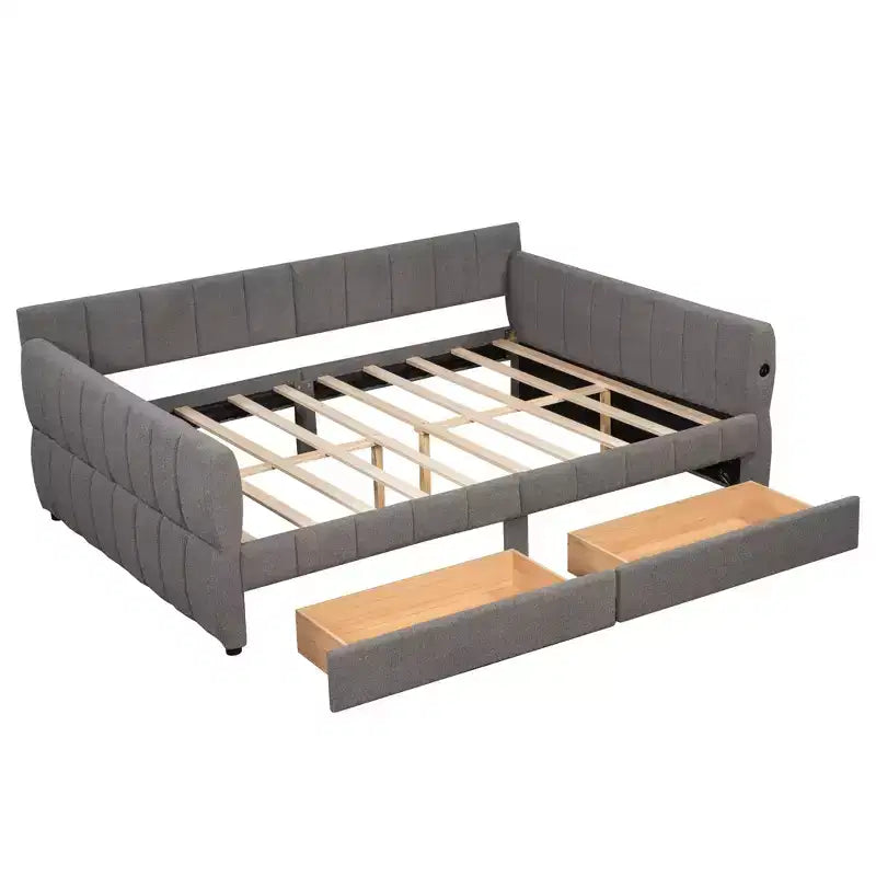 Luxystar Letto a giorno moderno Queen in lana d'agnello imbottito con 2 cassetti
