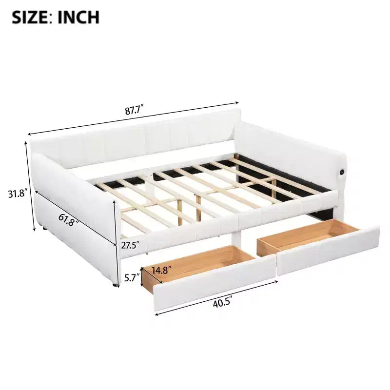 Luxystar Letto a giorno moderno Queen in lana d'agnello imbottito con 2 cassetti