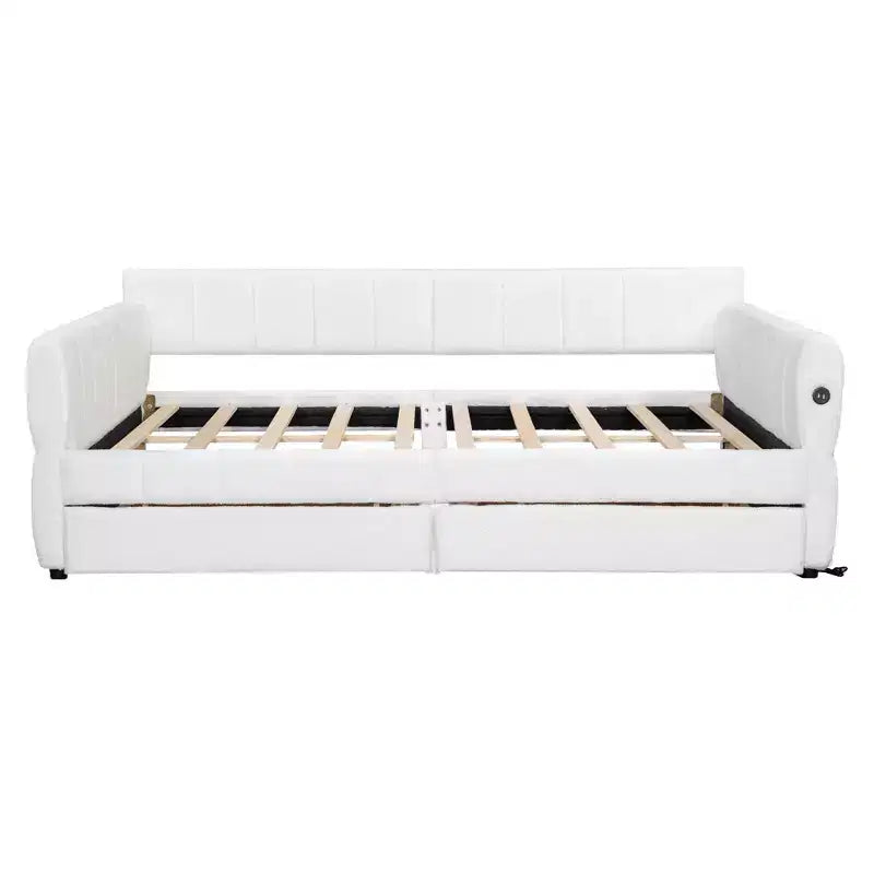 Luxystar Letto a giorno moderno Queen in lana d'agnello imbottito con 2 cassetti