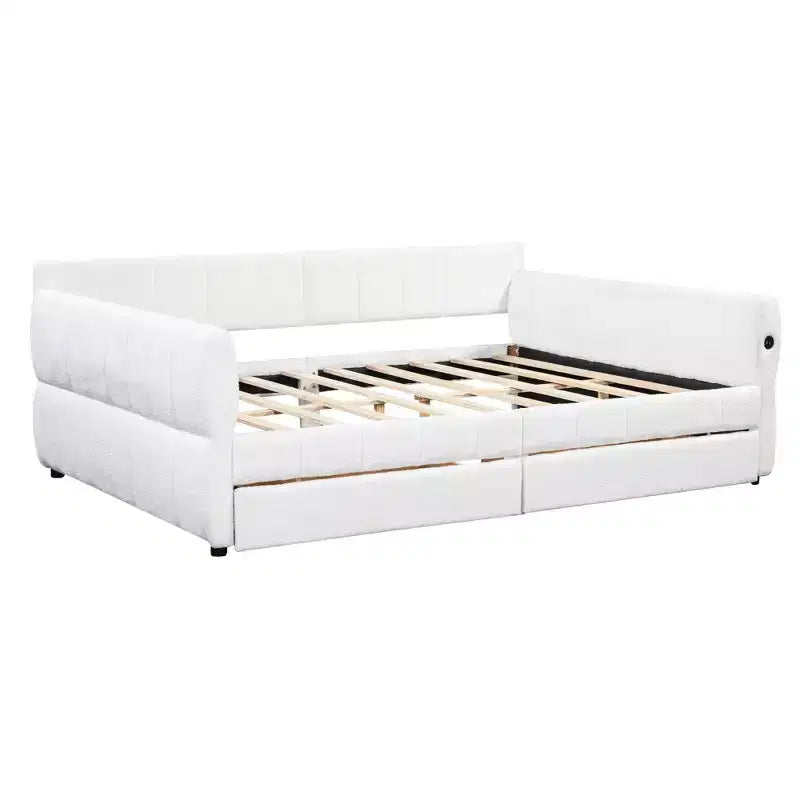 Luxystar Letto a giorno moderno Queen in lana d'agnello imbottito con 2 cassetti
