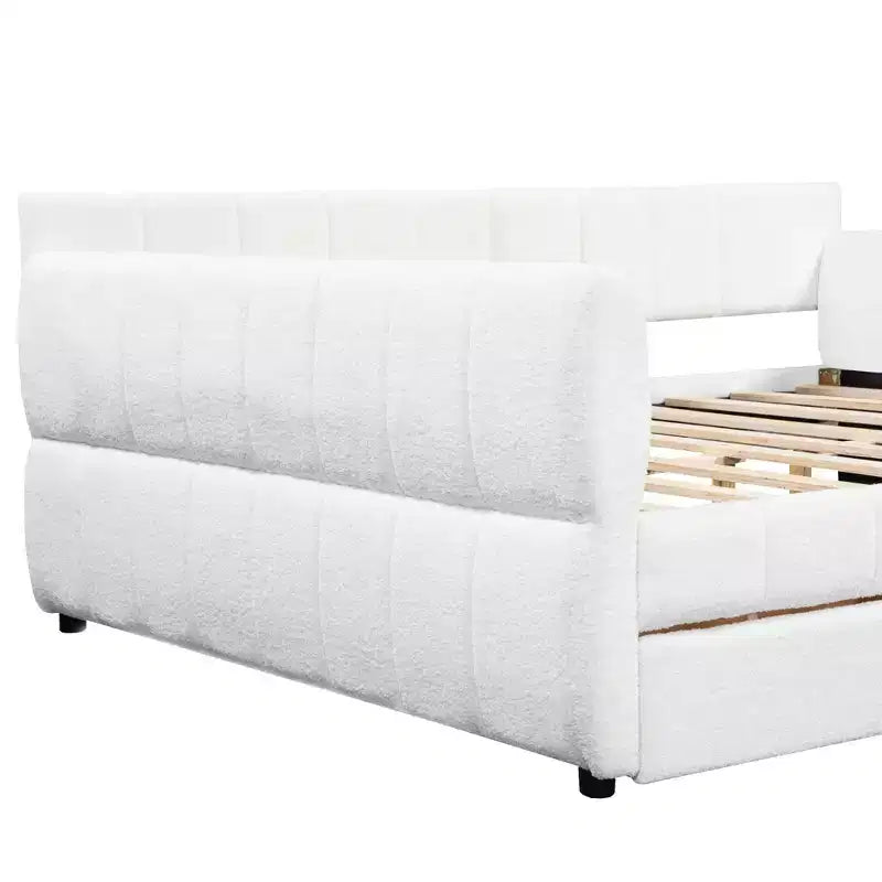 Luxystar Letto a giorno moderno Queen in lana d'agnello imbottito con 2 cassetti
