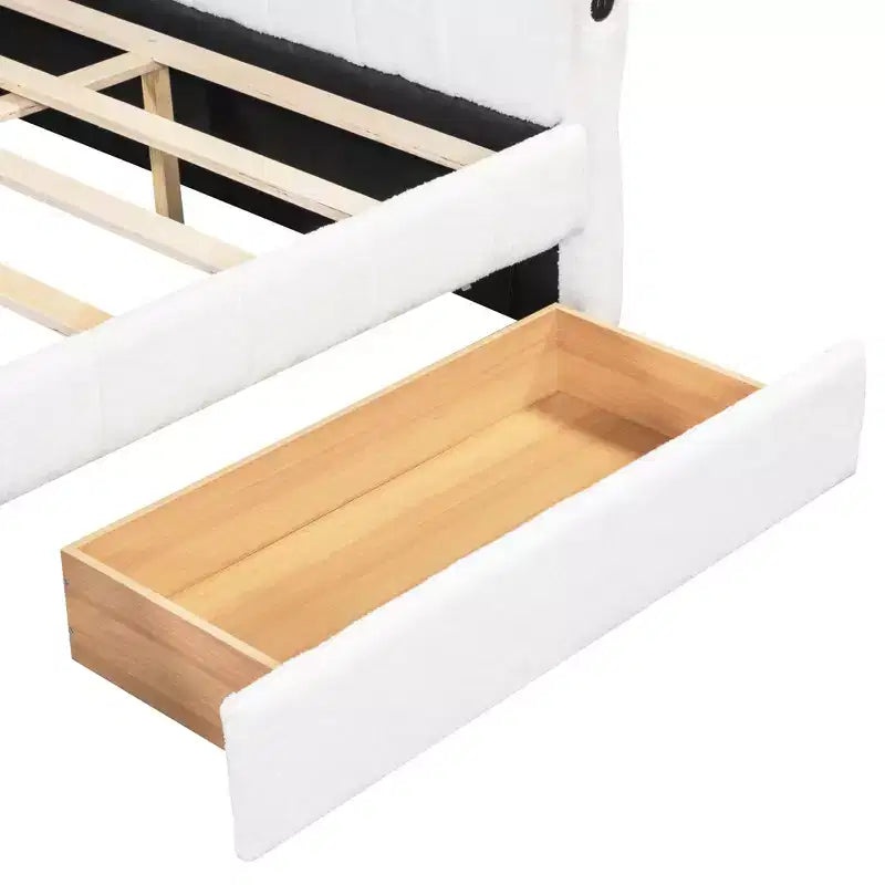 Luxystar Letto a giorno moderno Queen in lana d'agnello imbottito con 2 cassetti