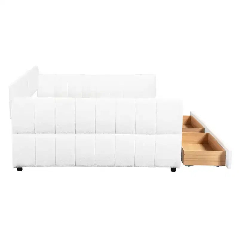 Luxystar Letto a giorno moderno Queen in lana d'agnello imbottito con 2 cassetti