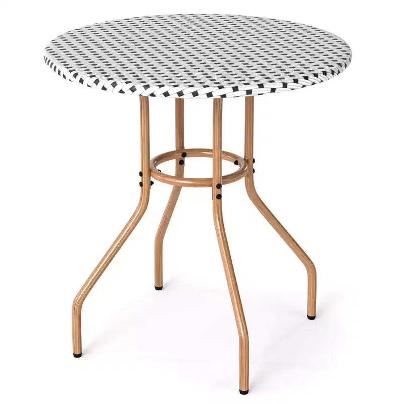 Costway Tavolino Rotondo da 27,5 per Patio con Piano in Rattan PE Intrecciato a Mano e Struttura in Metallo