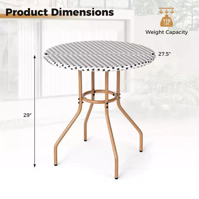 Costway Tavolino Rotondo da 27,5 per Patio con Piano in Rattan PE Intrecciato a Mano e Struttura in Metallo