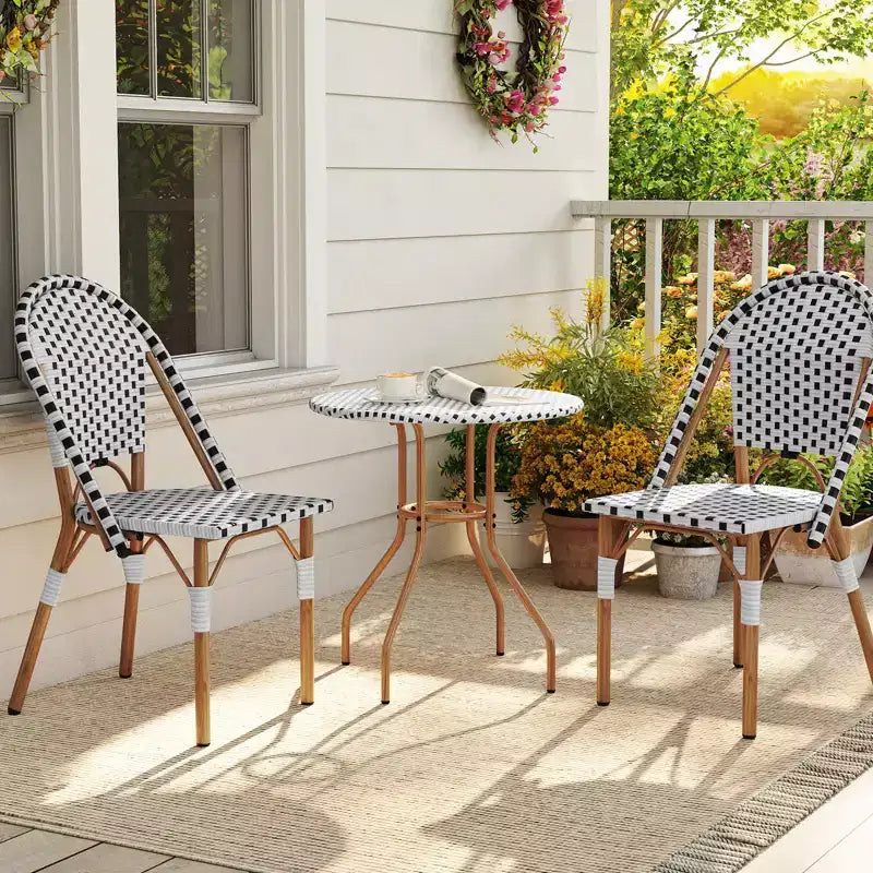 Costway Tavolino Rotondo da 27,5 per Patio con Piano in Rattan PE Intrecciato a Mano e Struttura in Metallo