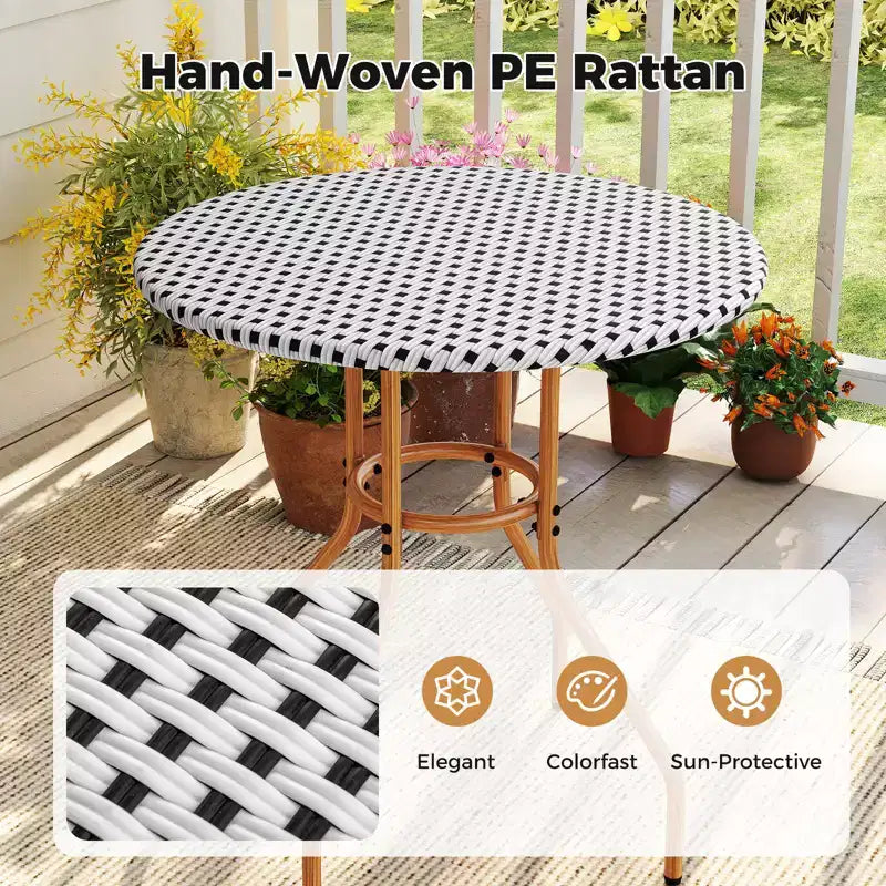 Costway Tavolino Rotondo da 27,5 per Patio con Piano in Rattan PE Intrecciato a Mano e Struttura in Metallo