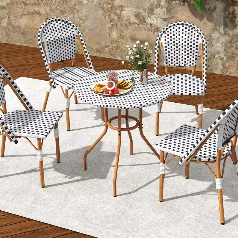 Costway Tavolino Rotondo da 27,5 per Patio con Piano in Rattan PE Intrecciato a Mano e Struttura in Metallo