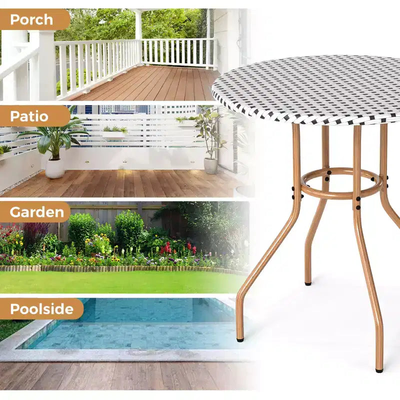 Costway Tavolino Rotondo da 27,5 per Patio con Piano in Rattan PE Intrecciato a Mano e Struttura in Metallo