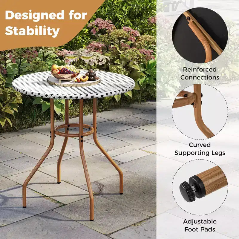 Costway Tavolino Rotondo da 27,5 per Patio con Piano in Rattan PE Intrecciato a Mano e Struttura in Metallo