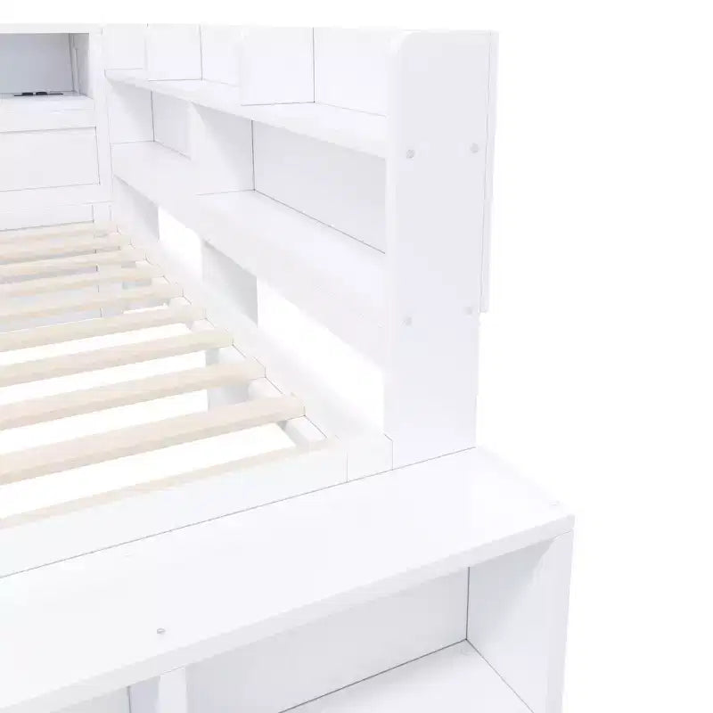 Struttura per letto a giorno Whisen Full in legno massello con armadietti, scarpiera