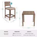 Set da patio in alluminio Martha Stewart Bedford da 3 pezzi, 2 sgabelli da bar con cuscini, tavolo da patio quadrato da 35,5
