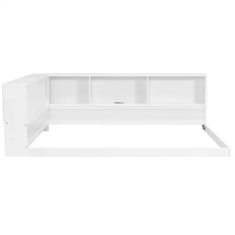 Divano letto in legno Queen Size ModernLuxe con mensole portaoggetti, Struttura letto a piattaforma moderna con USB e LED