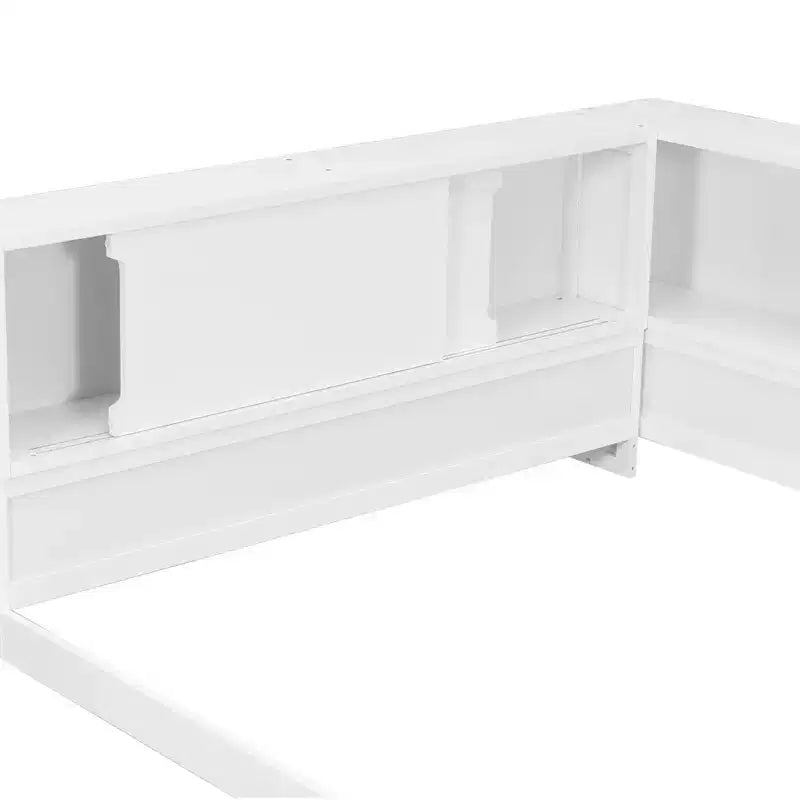 Divano letto in legno Queen Size ModernLuxe con mensole portaoggetti, Struttura letto a piattaforma moderna con USB e LED