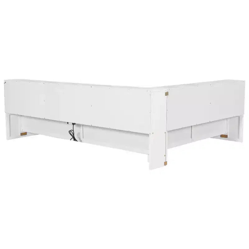 Divano letto in legno Queen Size ModernLuxe con mensole portaoggetti, Struttura letto a piattaforma moderna con USB e LED