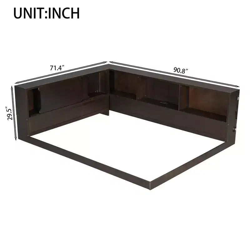 Divano letto in legno Queen Size ModernLuxe con mensole portaoggetti, Struttura letto a piattaforma moderna con USB e LED