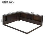 Divano letto in legno Queen Size ModernLuxe con mensole portaoggetti, Struttura letto a piattaforma moderna con USB e LED