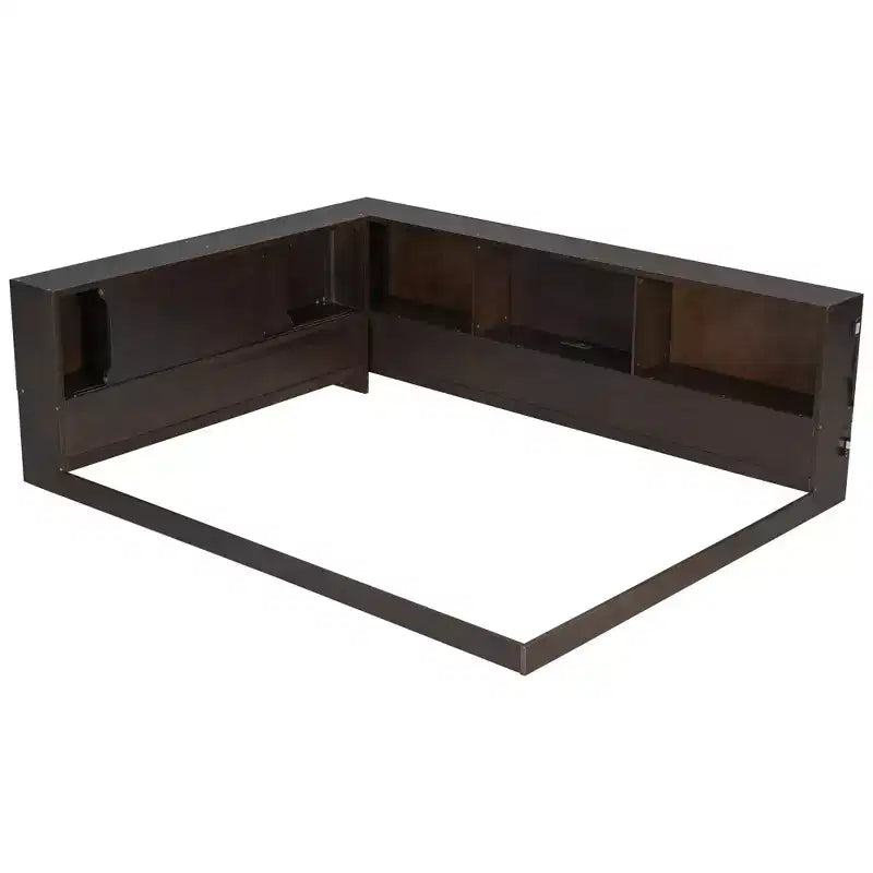 Divano letto in legno Queen Size ModernLuxe con mensole portaoggetti, Struttura letto a piattaforma moderna con USB e LED