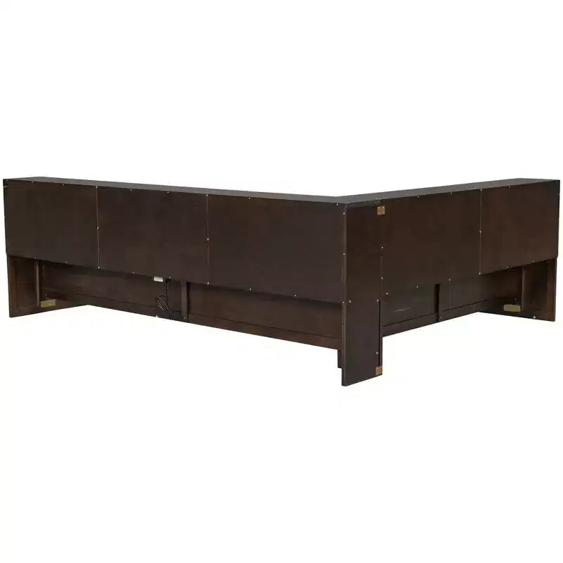 Divano letto in legno Queen Size ModernLuxe con mensole portaoggetti, Struttura letto a piattaforma moderna con USB e LED
