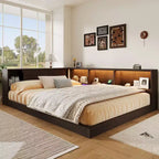ModernLuxe Queen Size Wood Daybed with Storage Shelves, Modern Platform Bed Frame with USB and LED