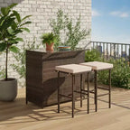 Gymax Set da Bar 3 Pezzi per Esterni Tavolo Rettangolare da 39" con 2 Sgabelli Imbottiti Morbidi Cuscini Rimovibili Piano in Vetro Temperato e 2 Ripiani Portaoggetti Beige/Rosso