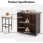 Gymax Set da Bar 3 Pezzi per Esterni Tavolo Rettangolare da 39" con 2 Sgabelli Imbottiti Morbidi Cuscini Rimovibili Piano in Vetro Temperato e 2 Ripiani Portaoggetti Beige/Rosso