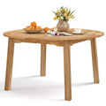 Costway Round Patio Dining Table Acacia Wood Outdoor Dining Table w/ 2 Umbrella Hole