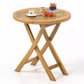 Costway Patio Teak Wood Dining Table 27.5 Round Side Table w/ Slatted Tabletop