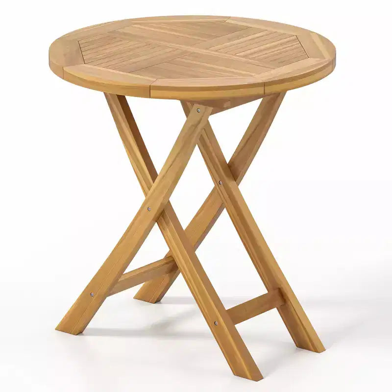 Tavolo da pranzo rotondo da 27,5 pollici in legno di teak per esterni Costway con piano a doghe
