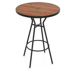 Costway 28 Outdoor Bar Table w/ Wood-Like Tabletop Umbrella Hole & Footrest for Backyard